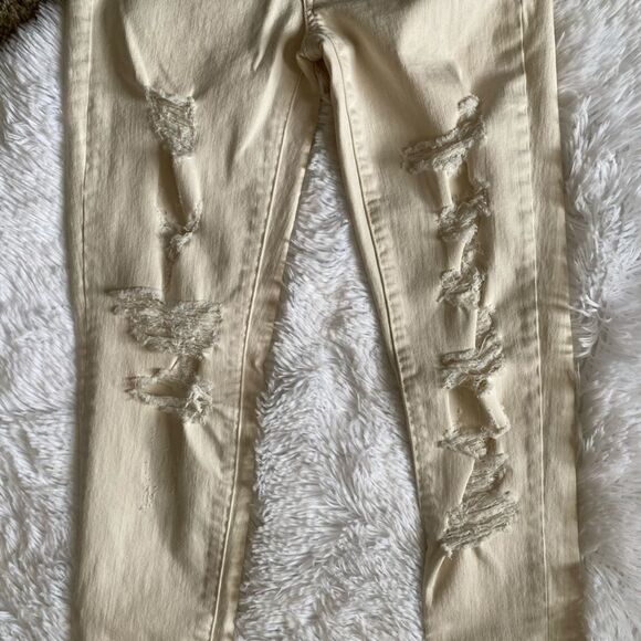 American Eagle Jeans Stretch Jegging Distressed Cream Womens Size 2 - Picture 3 of 10